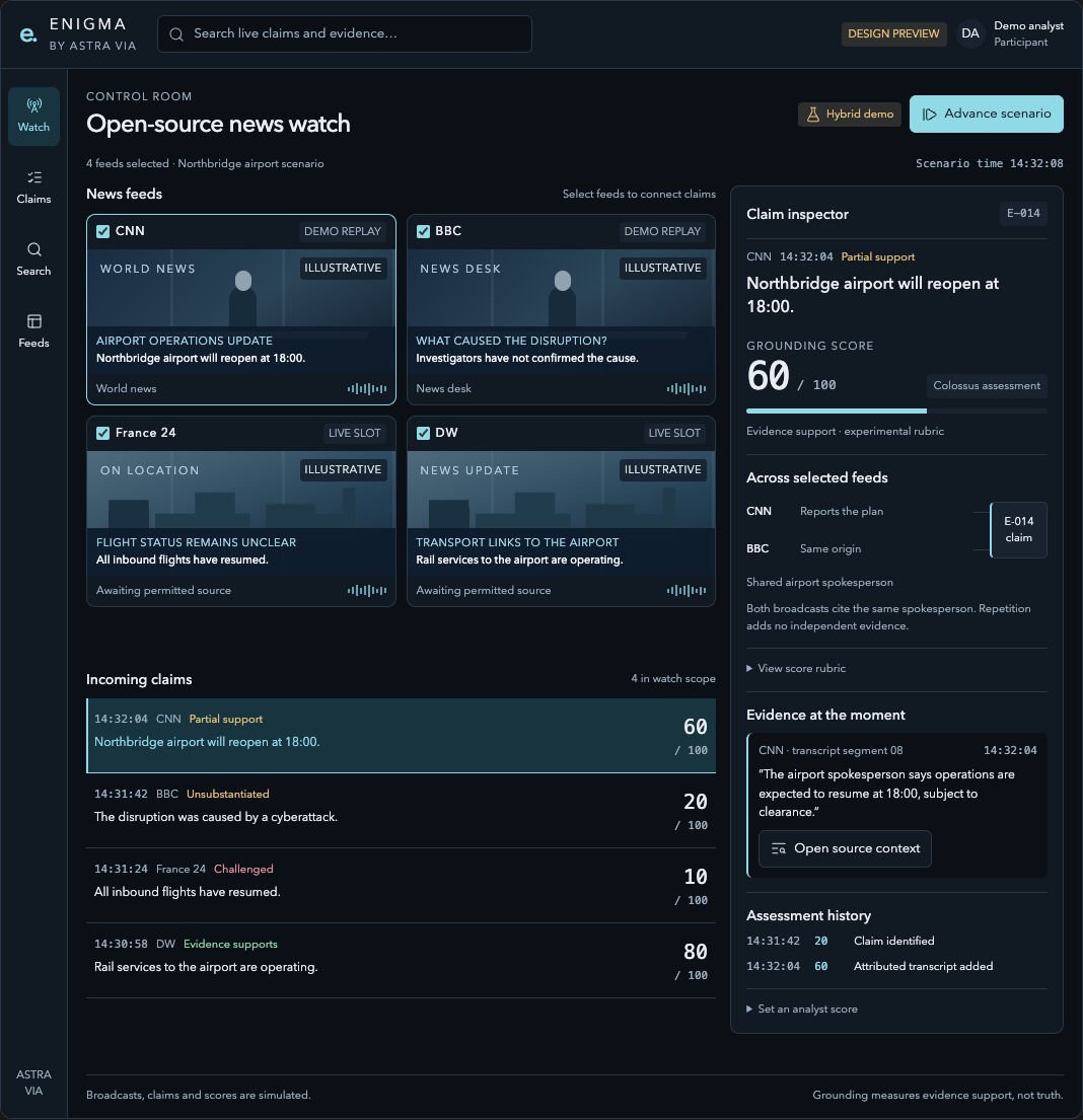 Enigma product preview with sample data